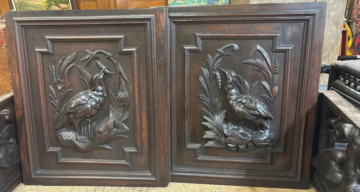 Pair Of Carved Bird Panels 1