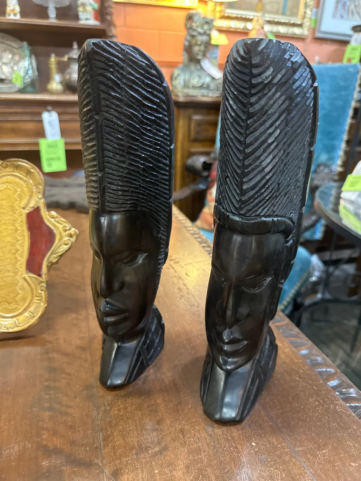 Pair Of Carved Ebony African Busts 1