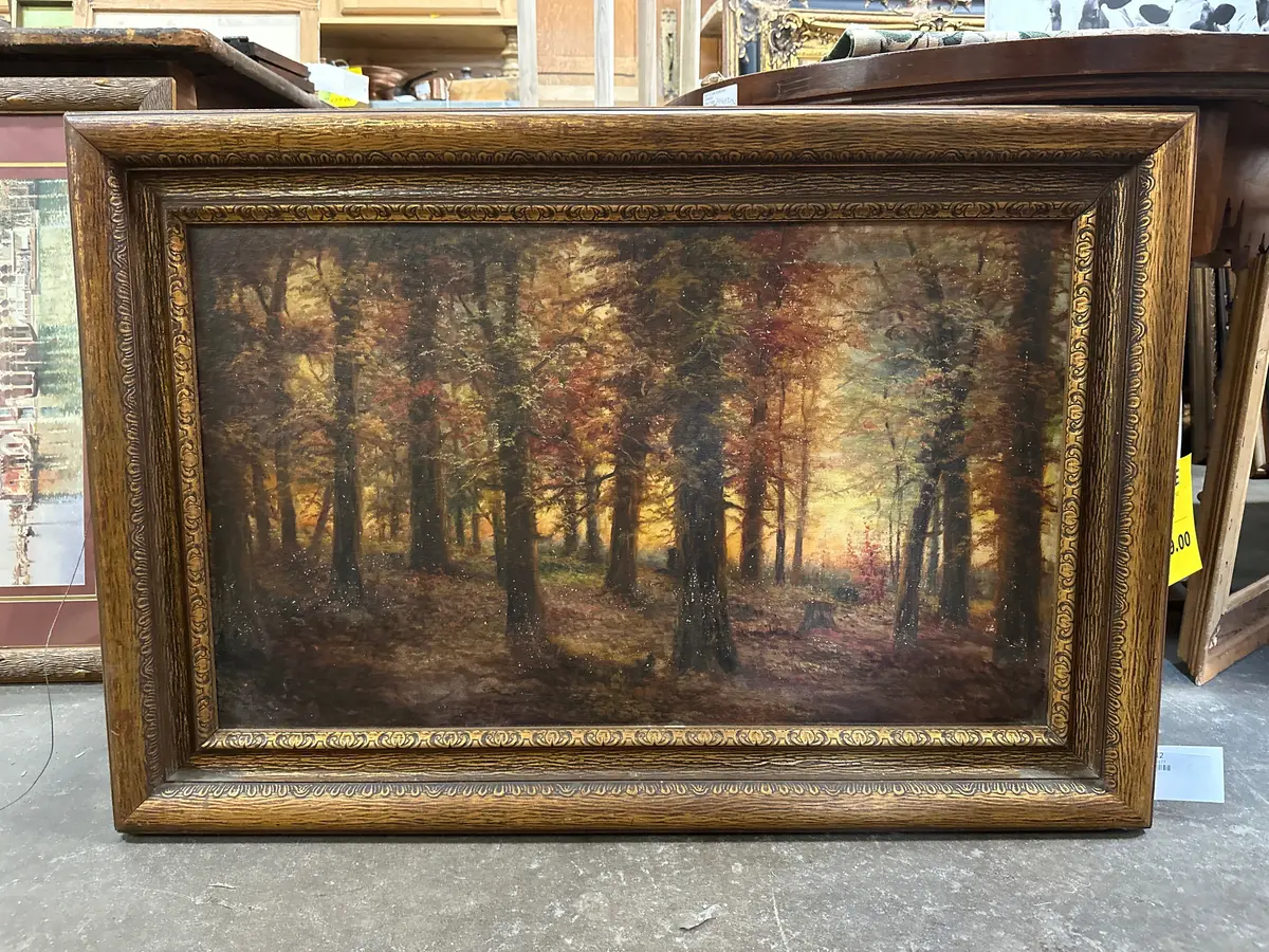 Autumn Sylvan Oil Painting As Found In Period Frame 1