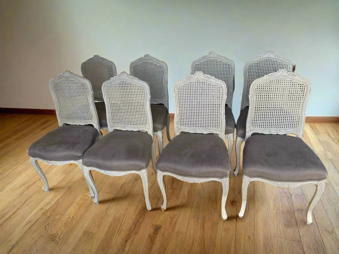 Set Of 8 French Carved Dining Chairs With Caned Backs 1