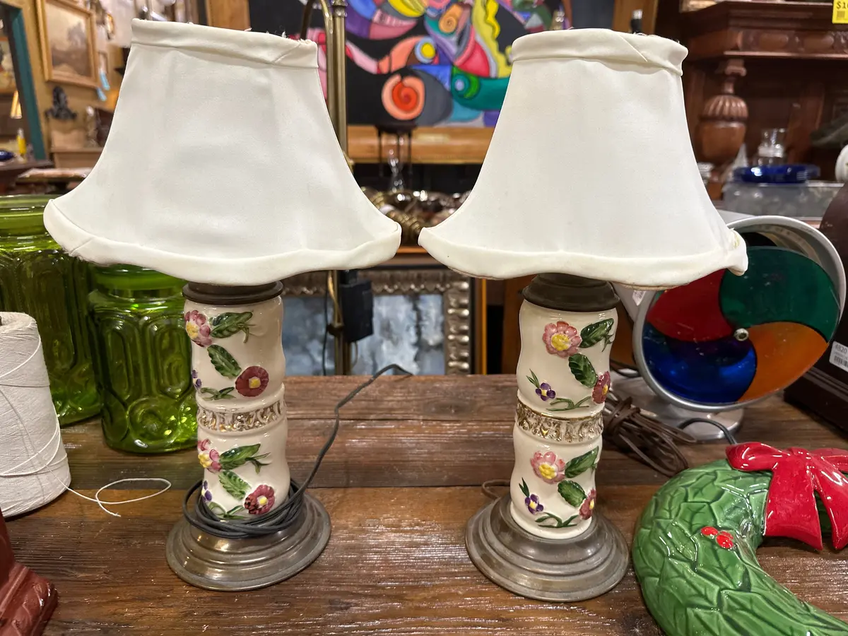 Pair Of Brass And Procelain Lamps 1