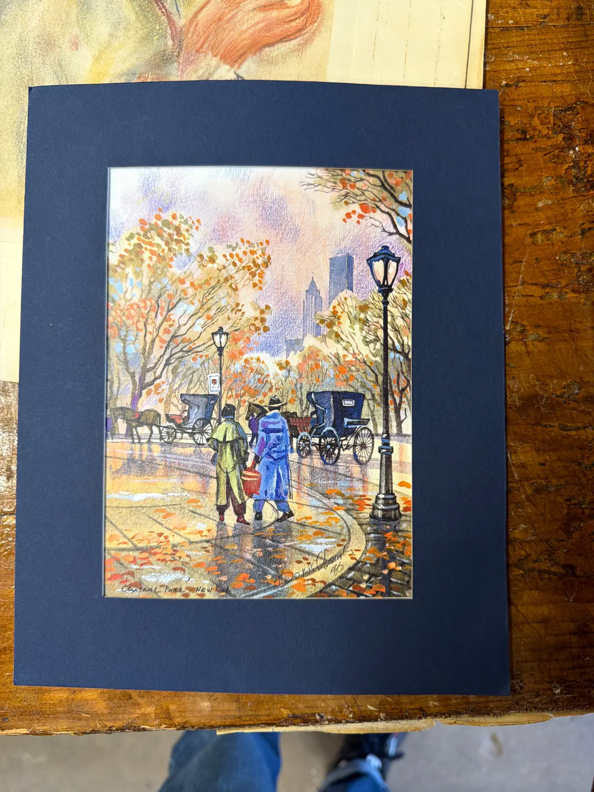 Small Watercolor Of Central Park Signed Borris 1