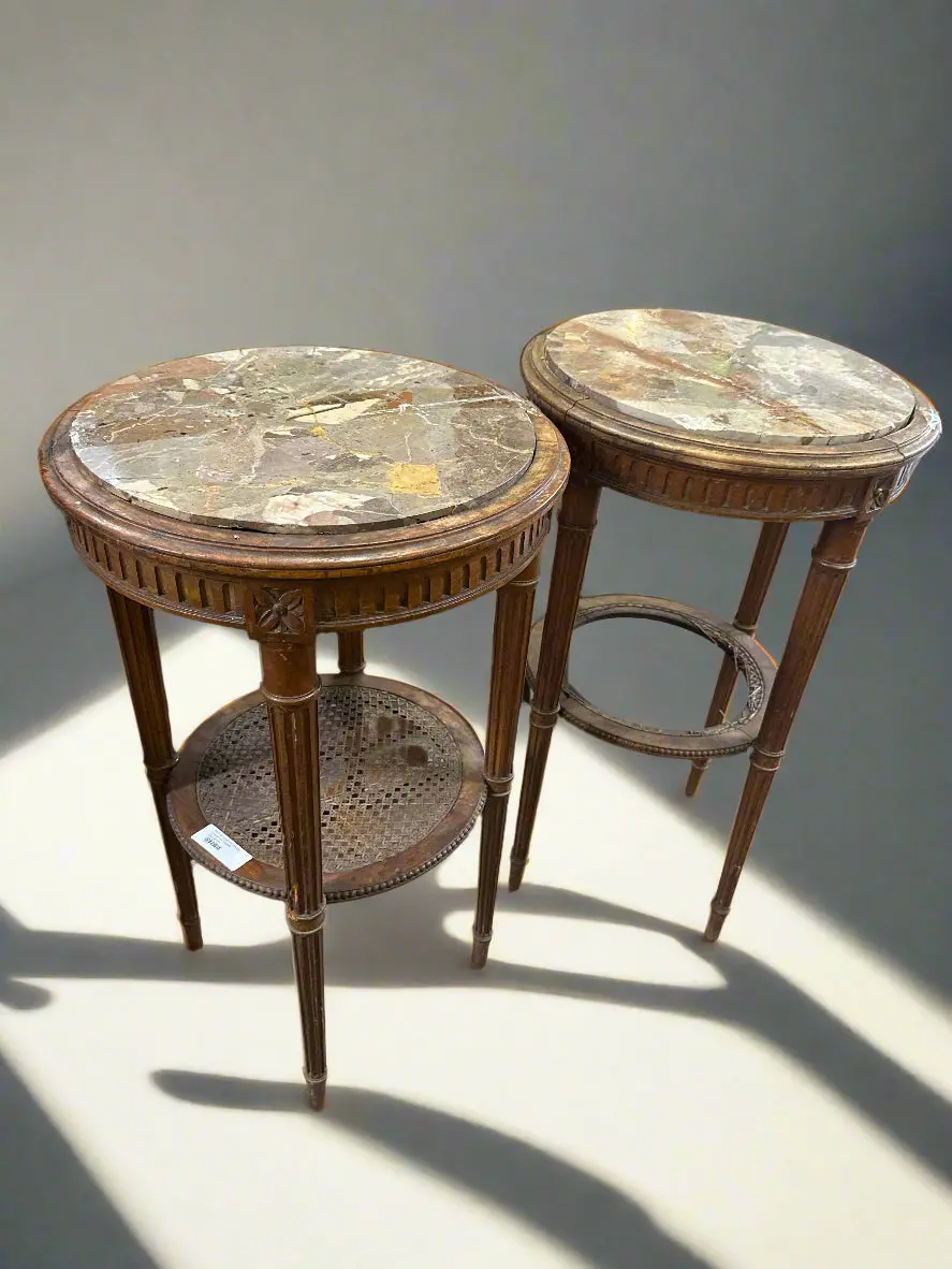 Pair Of Louis Xvi Round Marble Top Stands As Found 1