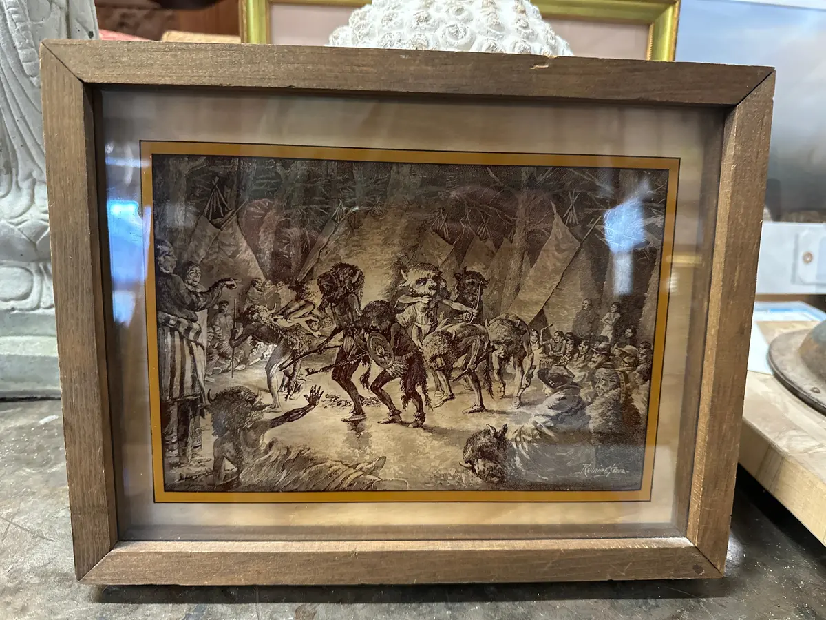 Remington Indian Ceremony Picture On Glass 1