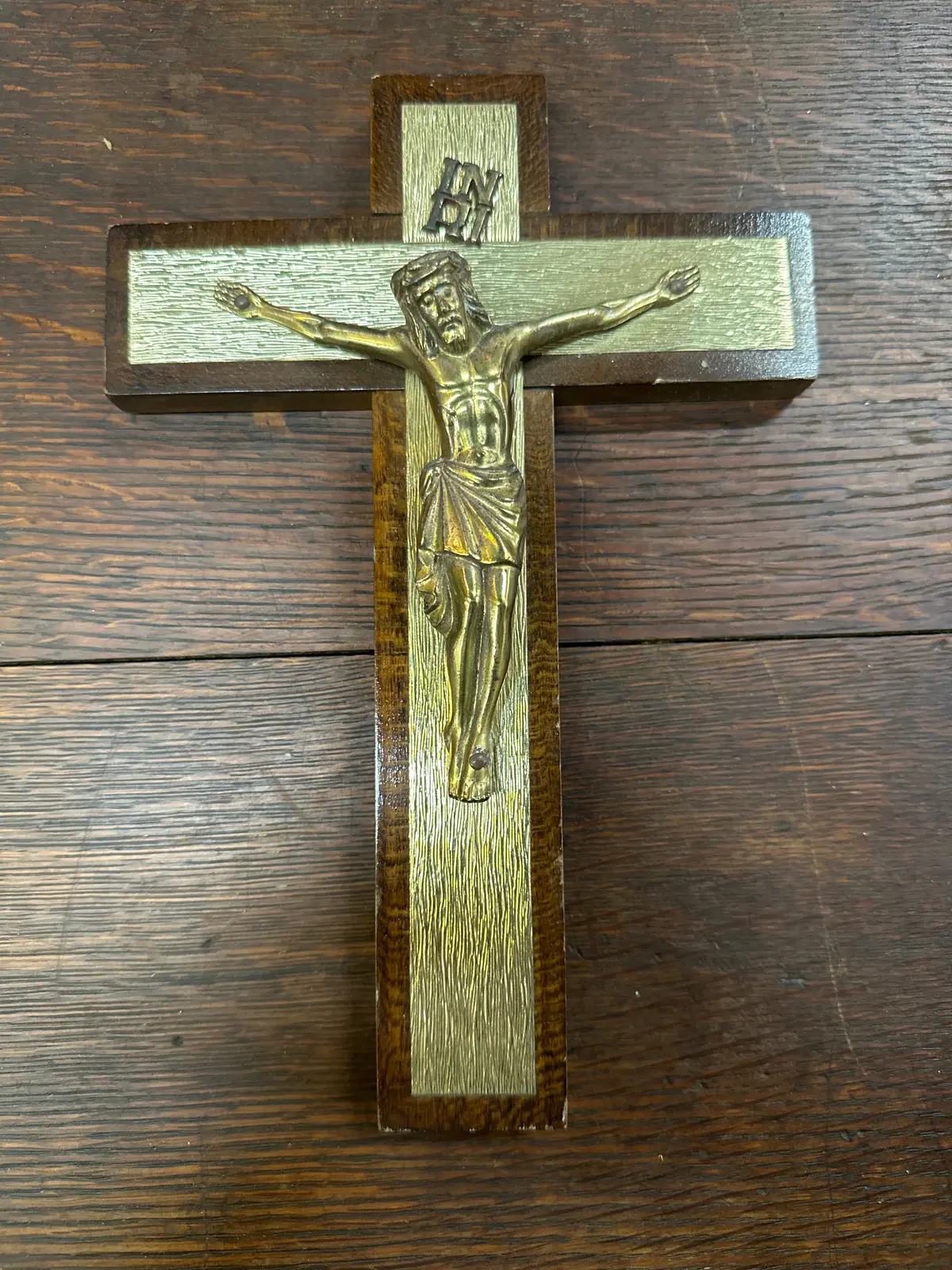 Small Brass And Wood Crucifix 1