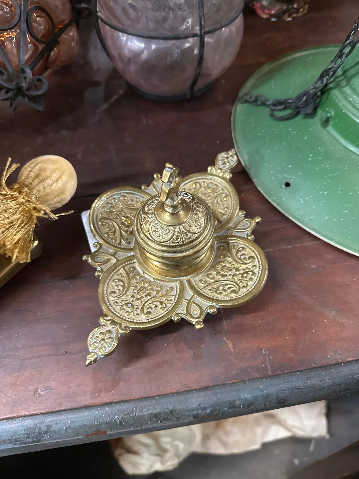 Small Ornate Brass Ink Well 1