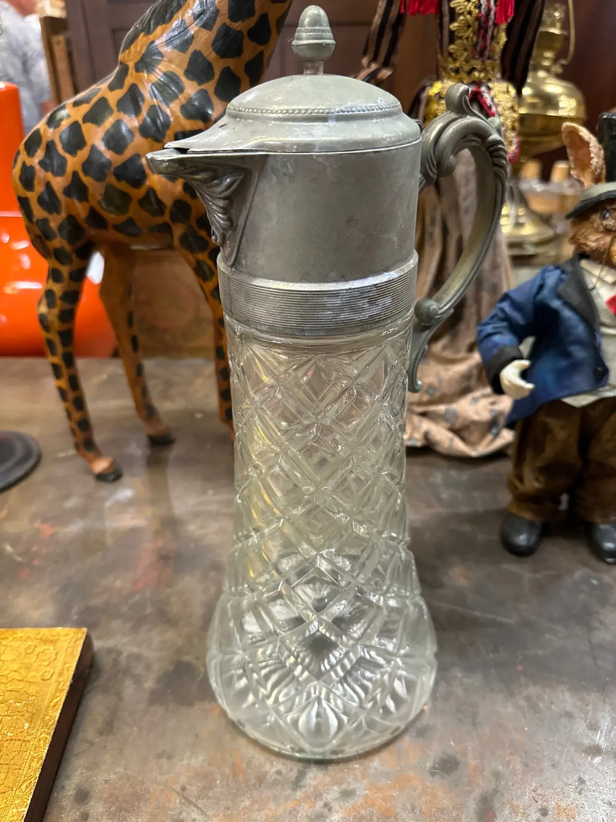Tall Glass Pitcher With Pewter Lid 1