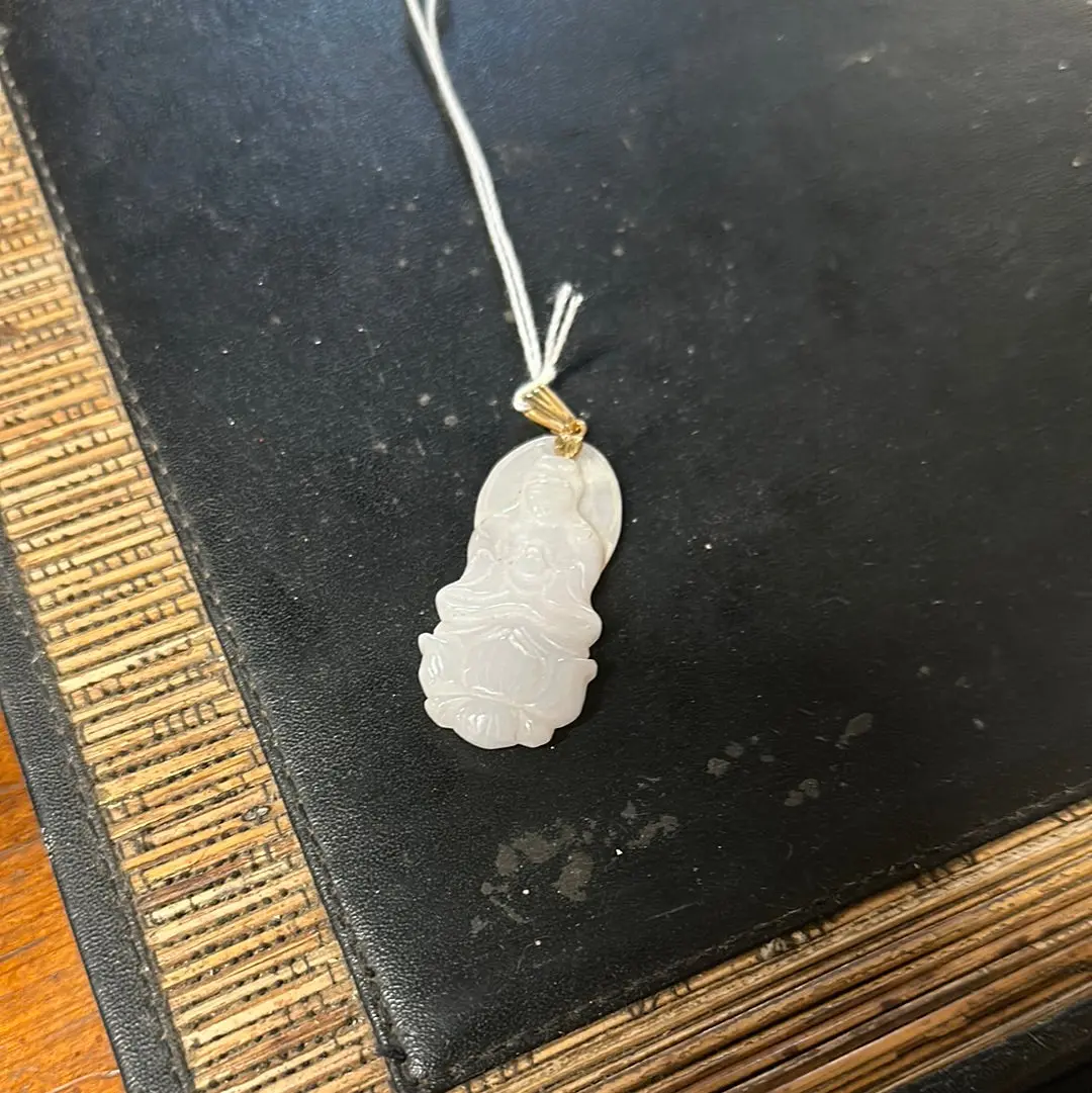 White Carved Pendant With 14K Gold 1