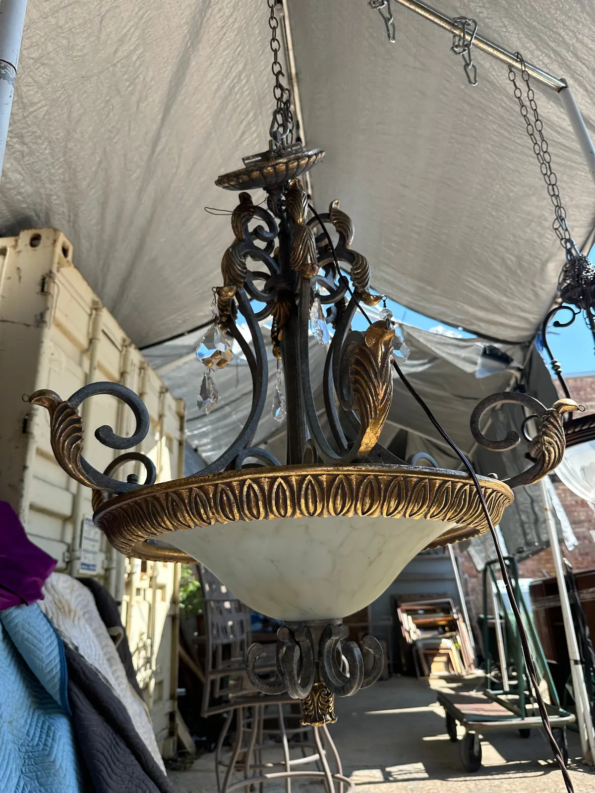 Metal Chandelier With Glass Bowl 1