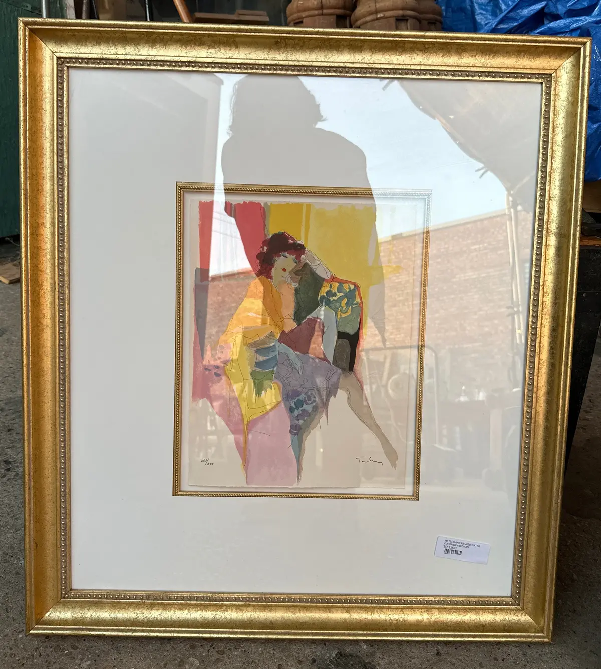 Matted And Framed Water Color Of A Woman 1