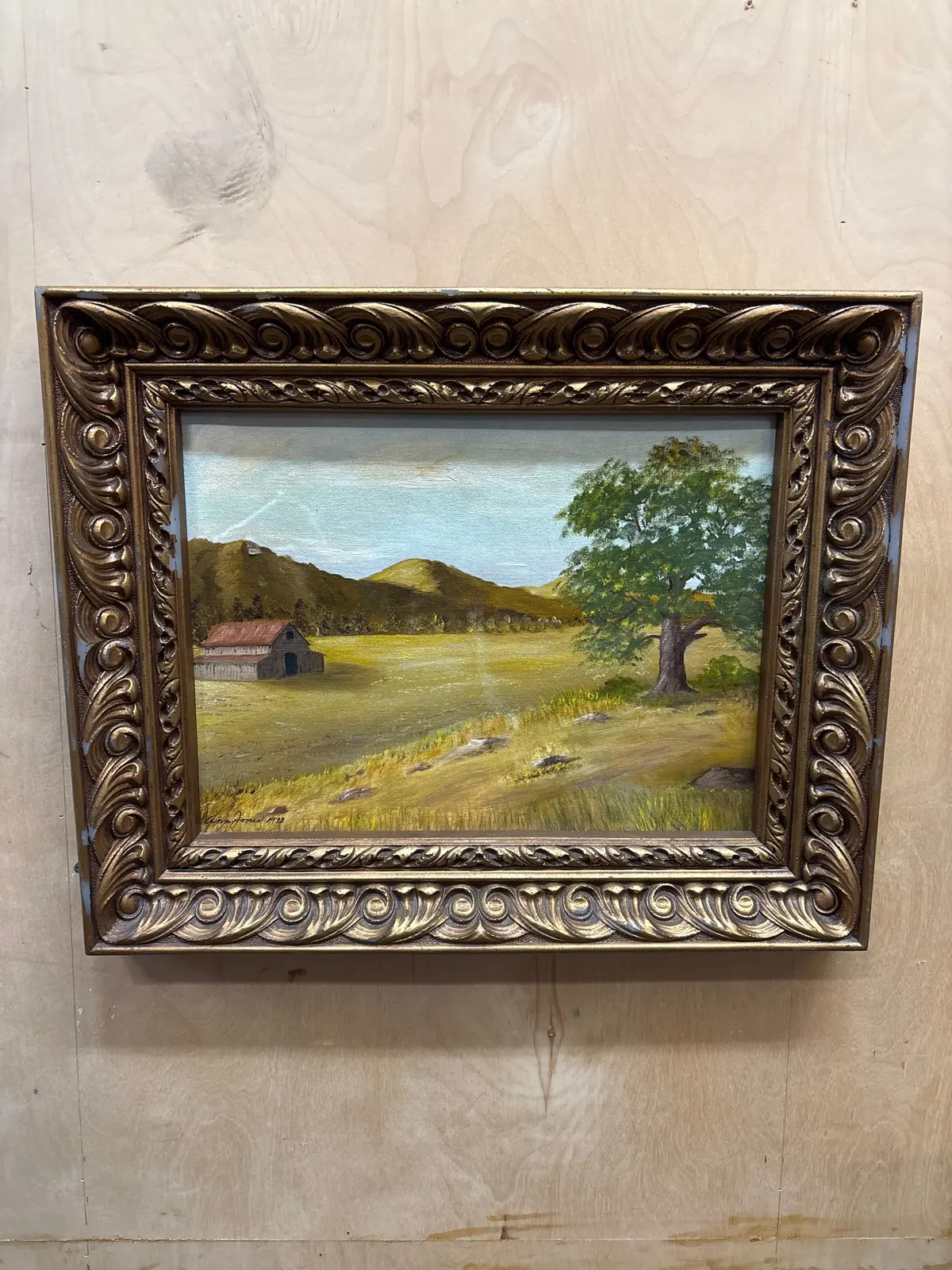 Framed Landscape Oil Painting On Canvas, Signed Ann Jones Dated 1973 1