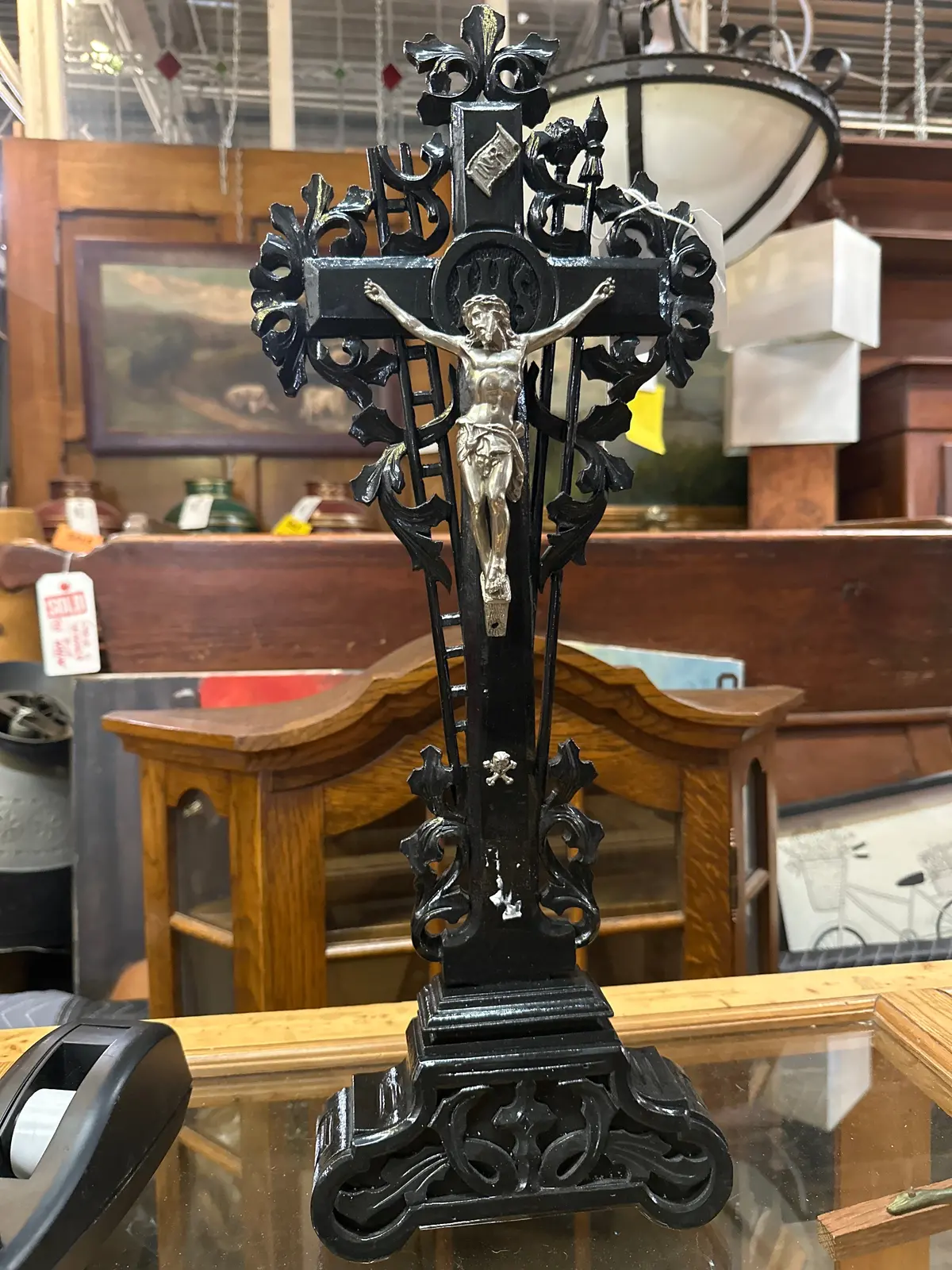 Black Enameled Alter Crucifix With Spelter Corpus 1