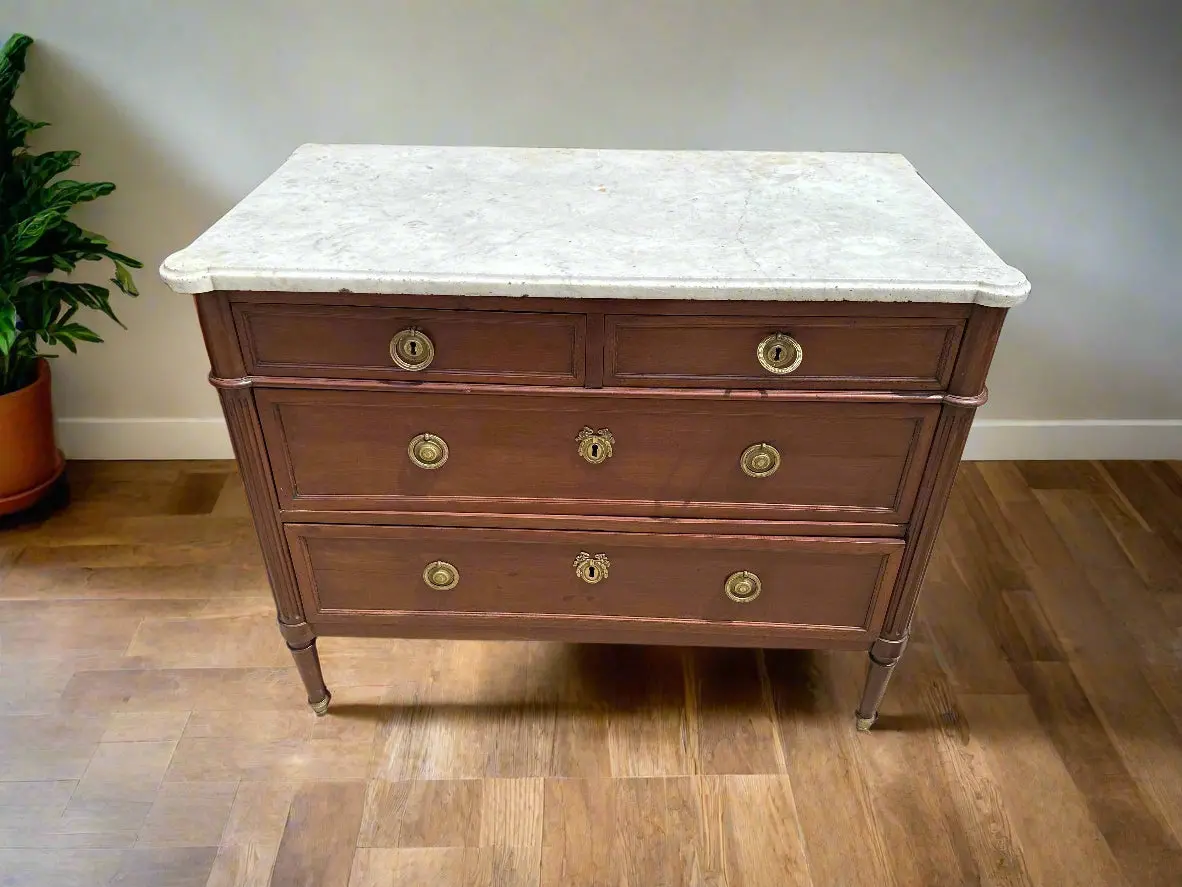 Large Louis Xvi Marble Top Chest With Ring Pulls 1