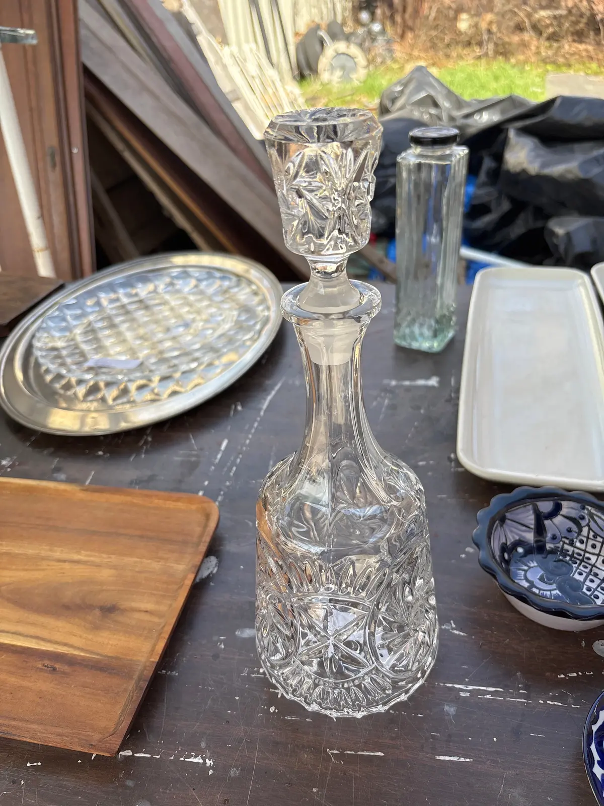 Tall Pressed Glass Decanter 1