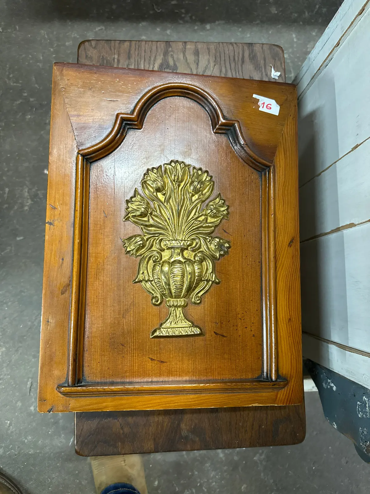 Pine  Key Box With Brass Floral Emblem 1