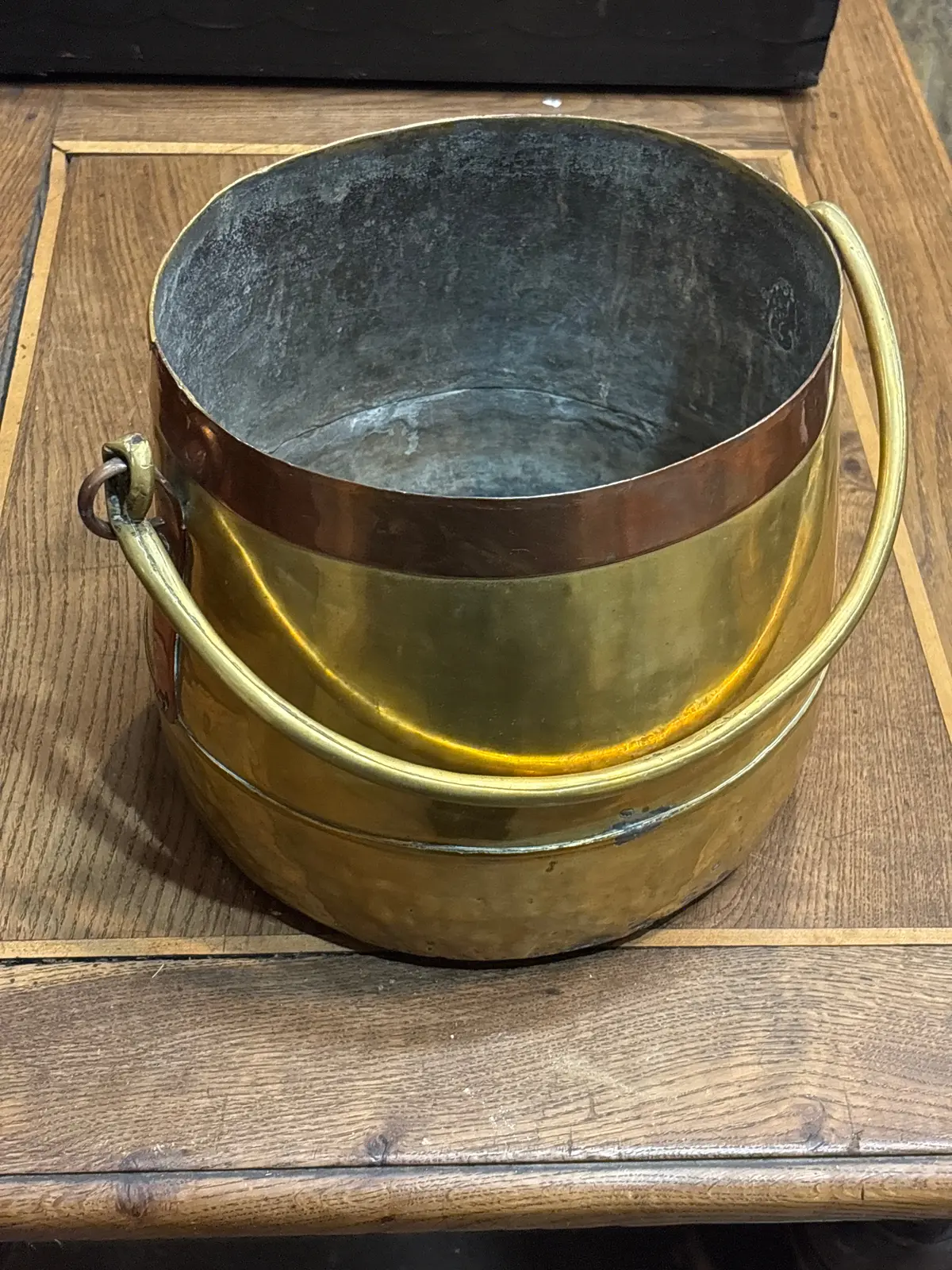 Handmade Brass Pot With Copper Band And Iron Handle 1