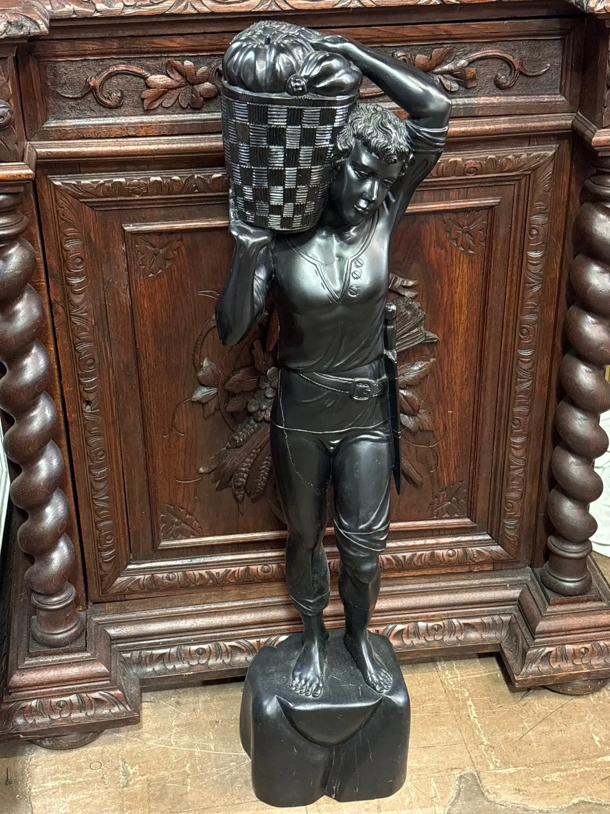 Large Colonial Exotic Hard Wood Male Basket Carrier 1