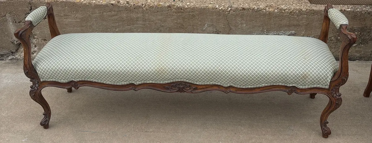 Lxv Green Upholstered End Of Bed Bench - Not Old - As Found 1