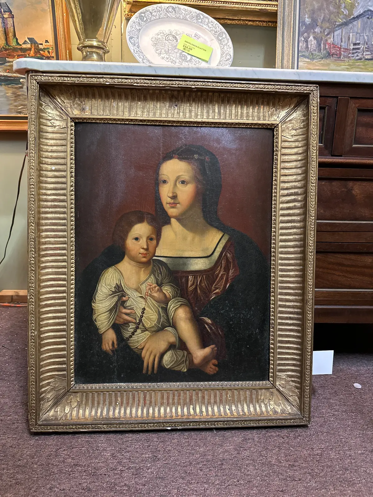 Framed 16Th Century Flemish School Oil Painting Of Virgin And Child On Panel 1