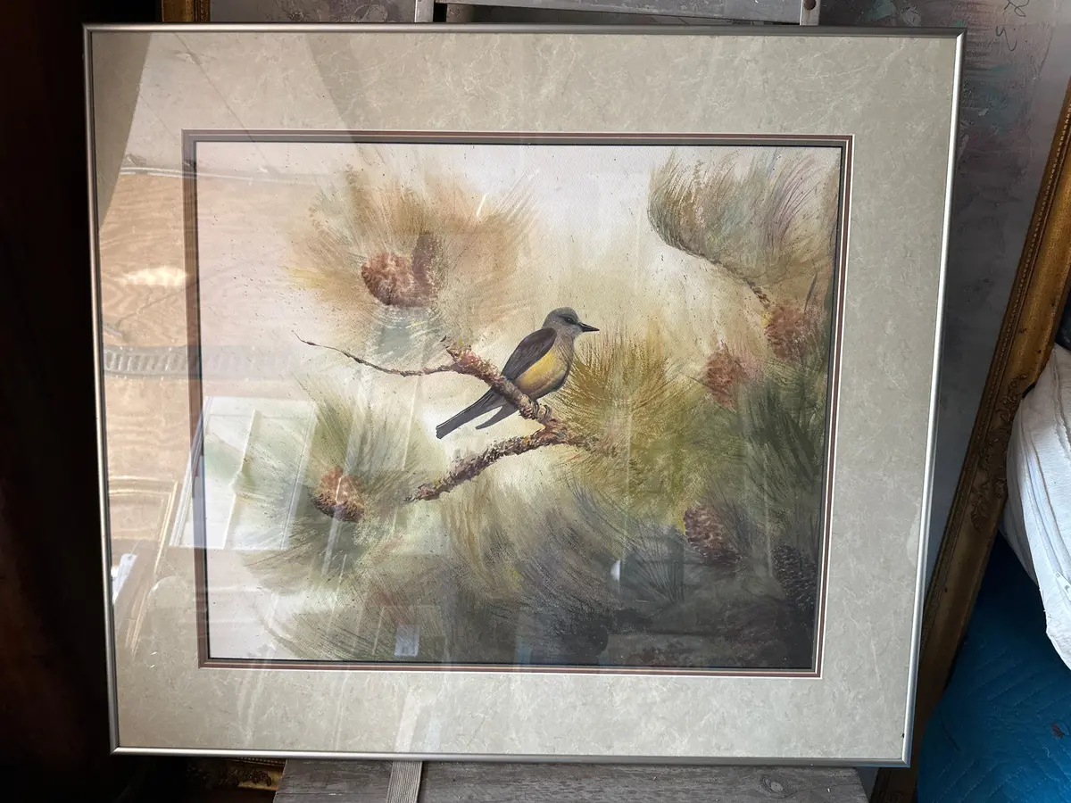 Framed Water Color Of A Bird On A Branch By Ray Freeman 1