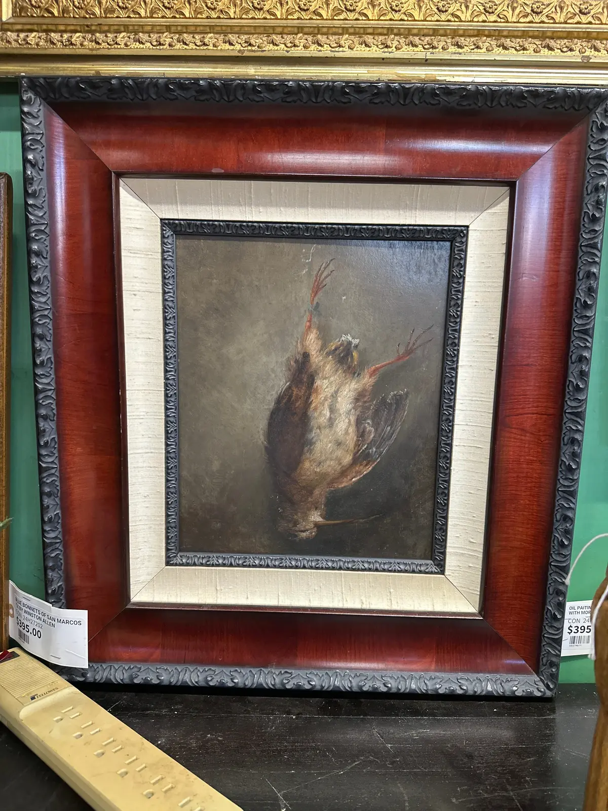 19Th Century Oil Painting Of A Mortif Bird On Hand Chamfered Panel 1