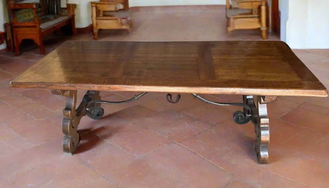 Spanish Style Oak Table With Iron Strecther 1