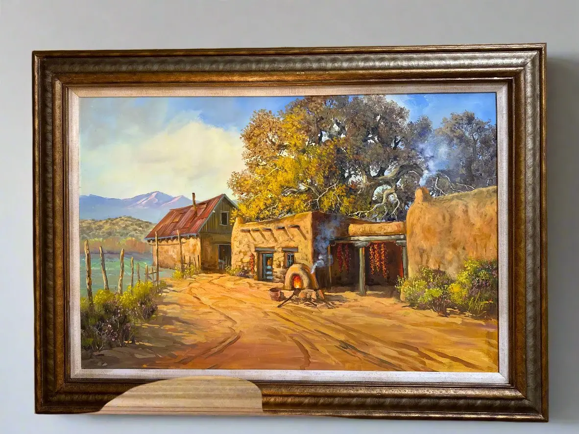 Pueblo Scene Oil Painting On Board By By Walt Gonske 1
