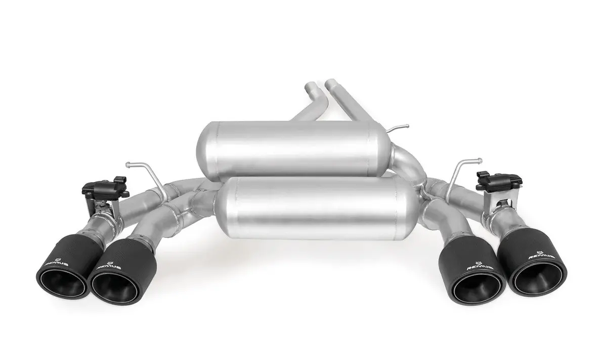 Remus Exhaust Gpf Back Racing System Left/Right With Integrated Valves Using The Oe Valve Control System With 4 Tail Pipes 98 Mm Straight, Carbon Insert - 2 Series F87 M2 Competition 302 Kw S55b30 2018- 1