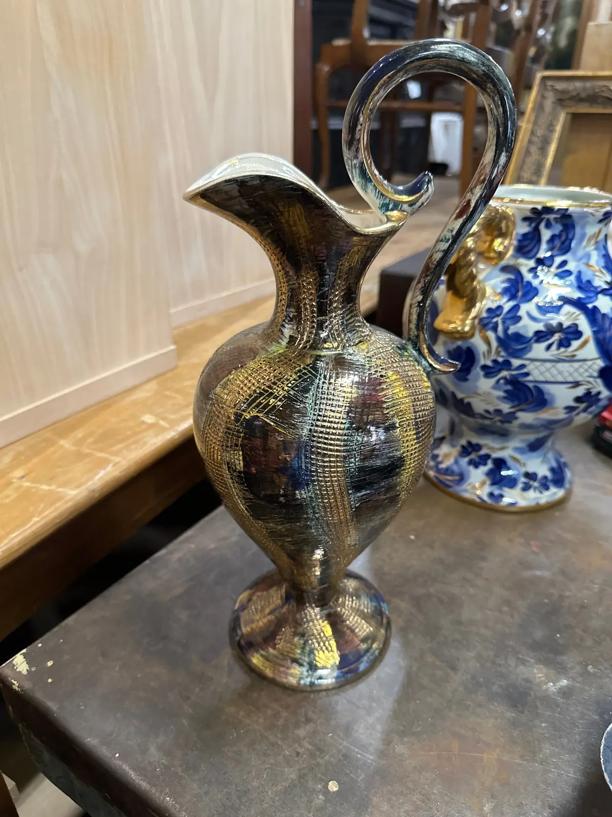 Mid Century Ewer With Gold Accent 1
