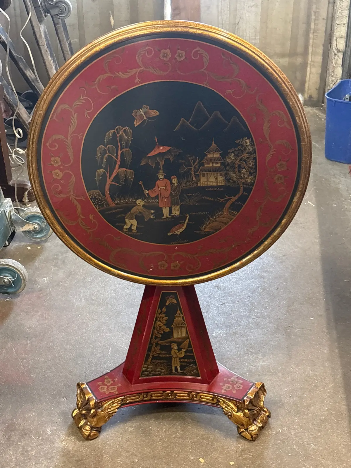 Not Old Red And Black Chinese Tilt Top Table 1