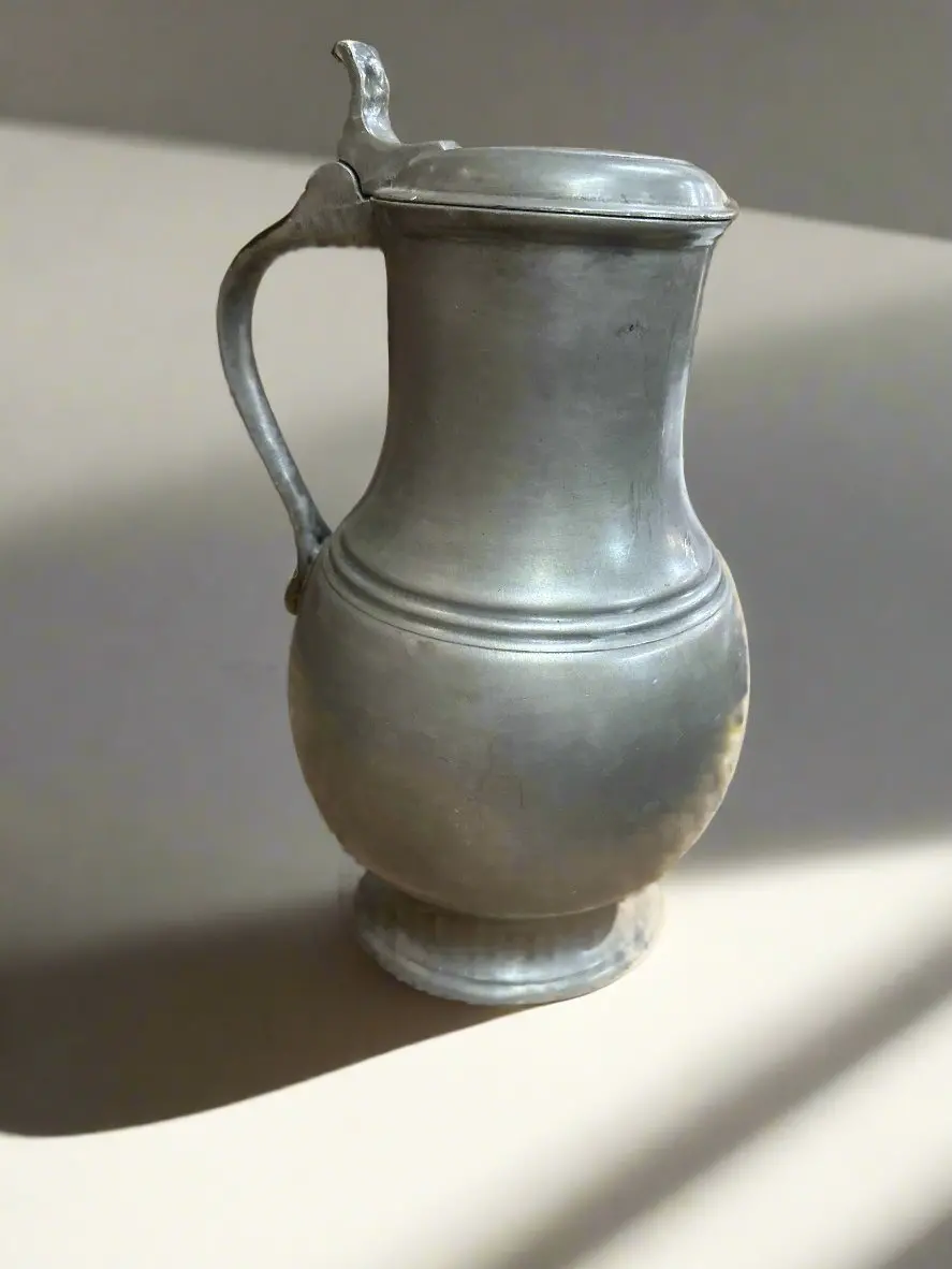 Large Lidded Pewter Pitcher 1