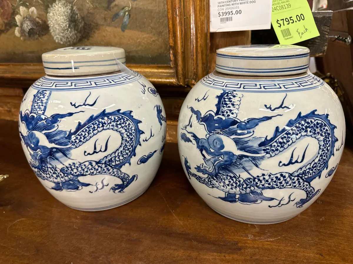 Pair Of Chinese Blue And White Dragon Ginger Jars 1
