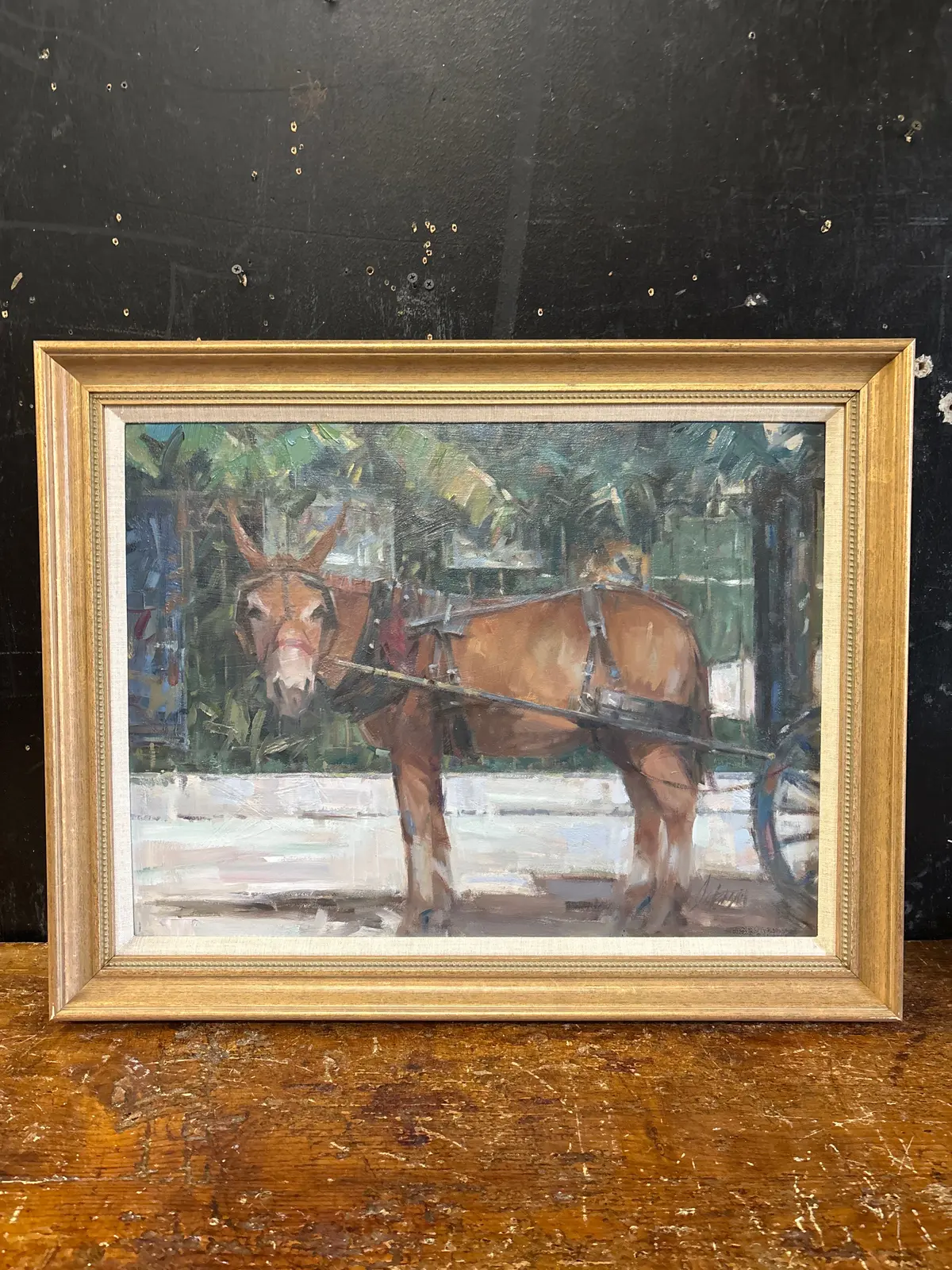 Framed Acrylic Painting Of Mule - Signed Mike Peterson 1