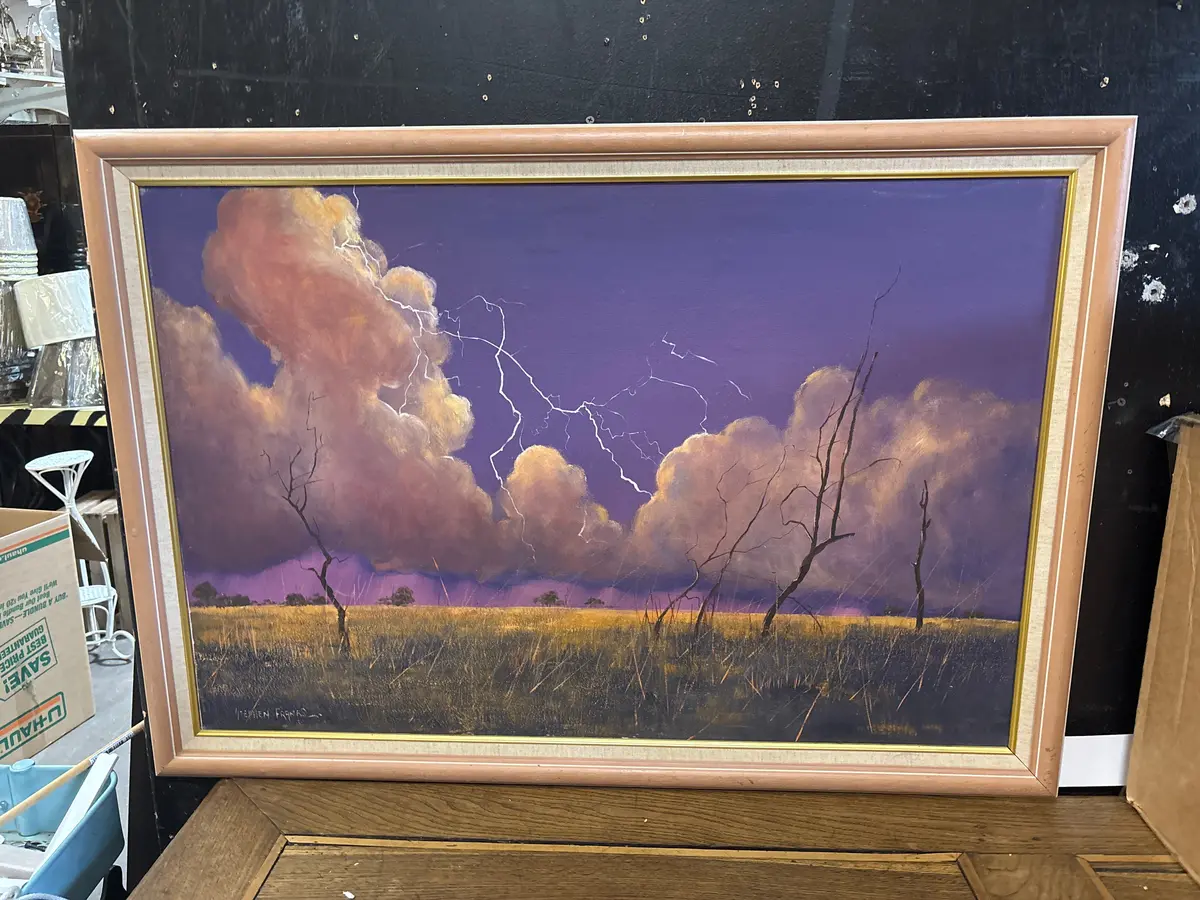 Dusk Lightning Storm Oil Painting - Signed 1