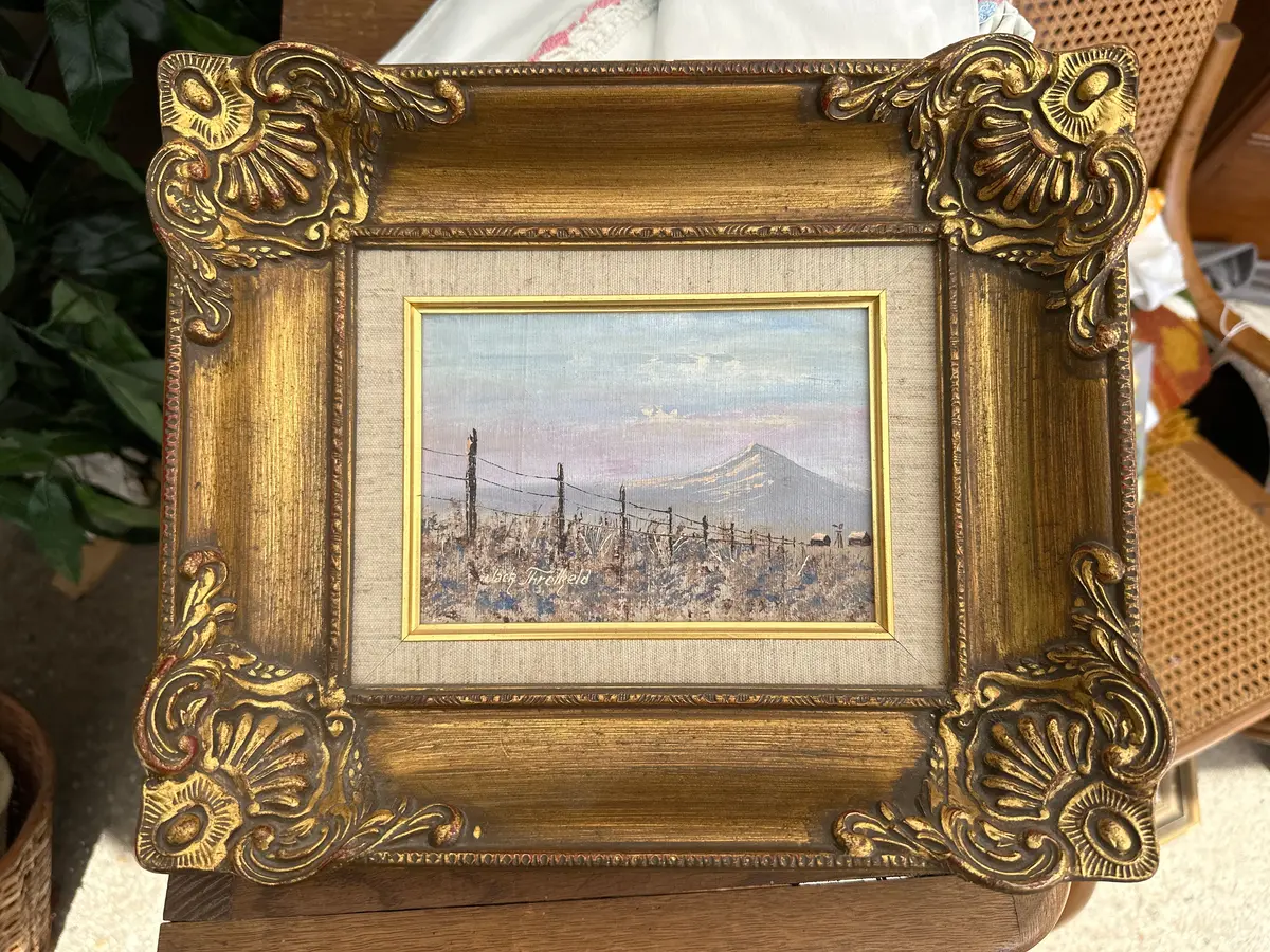 Small Well Framed Landscape Oil Painting With Fence Line Signed Jack Threlkeld Texas Artist 1