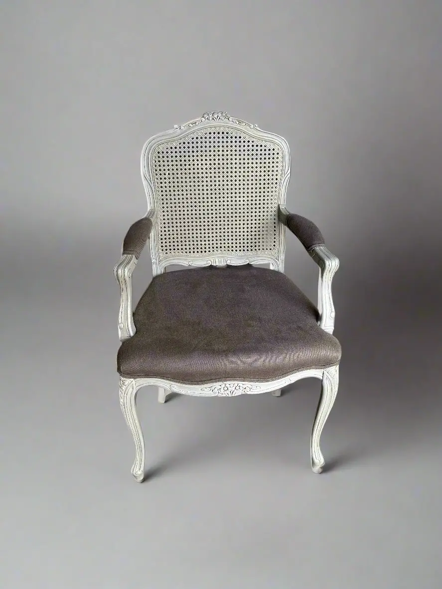 Grey Louis Xv Carved Arm Chair With Caned Back 1
