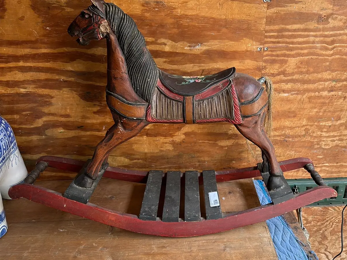 Carved Wood Rocking Horse As Is 1