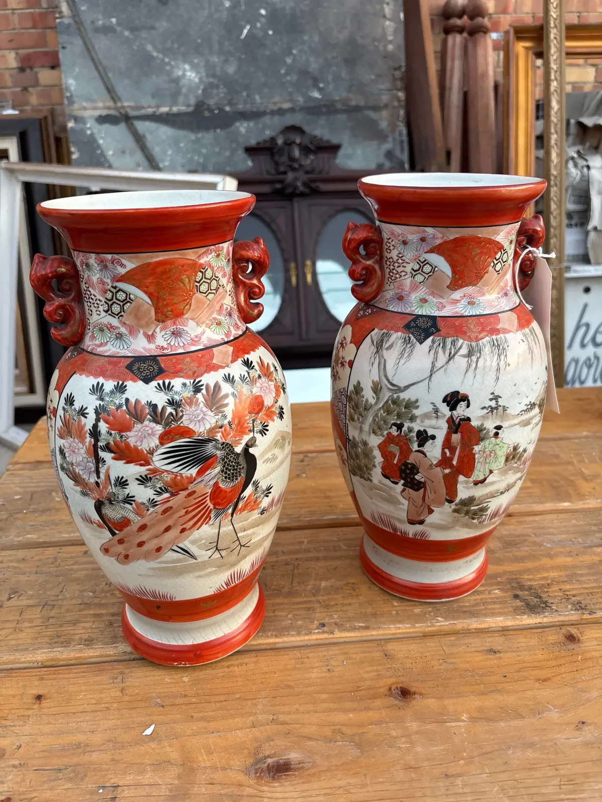 Pair Of Chinese Orange Vases With Hole For Lamp 1
