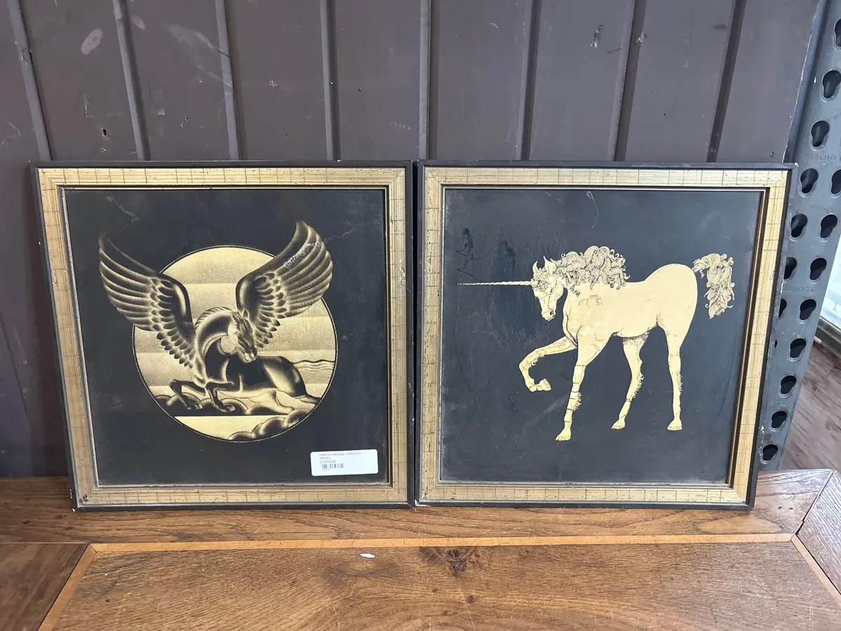 Pair Of Vintage Fantasty Horse Prints 1
