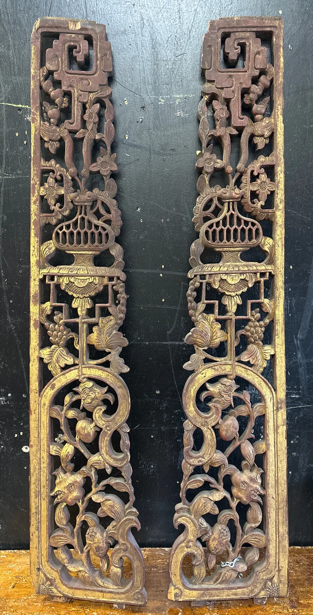 Pair Of Gilt Chinese Carvings 1
