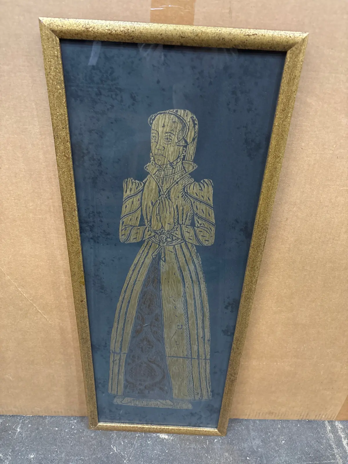Small Wood Etching Of Person Praying 1