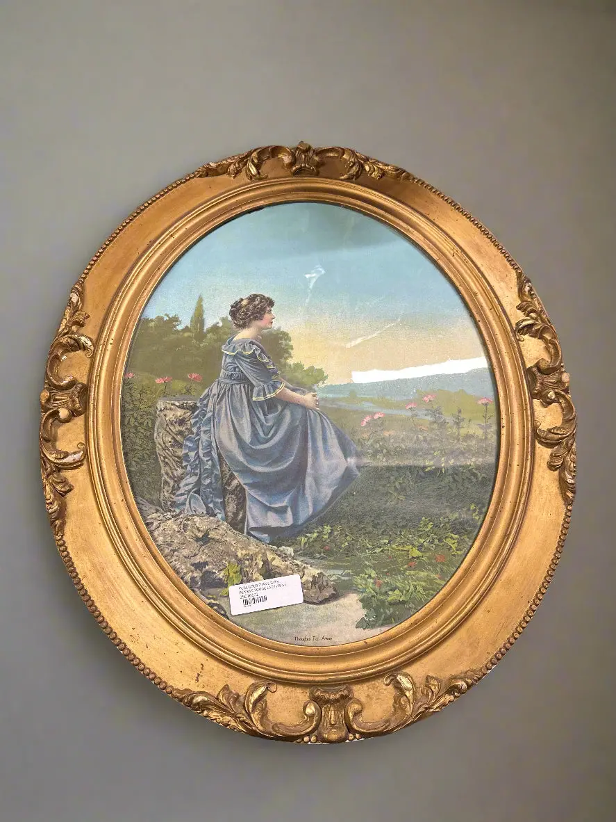 Oval Gold Frame With Pensive Young Lady Print 1