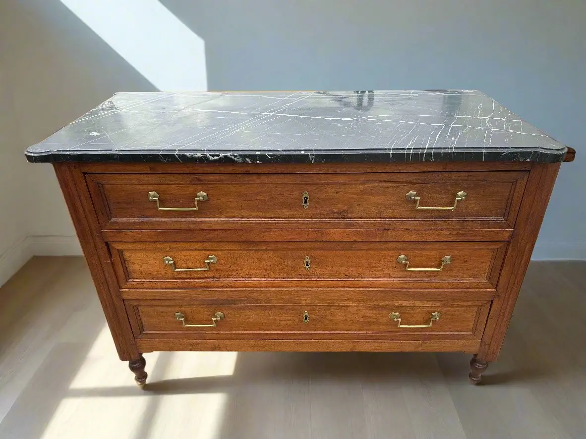 Louis Xvi Black Marble Top Pegged Chest With As Found Veined Mabrle 1