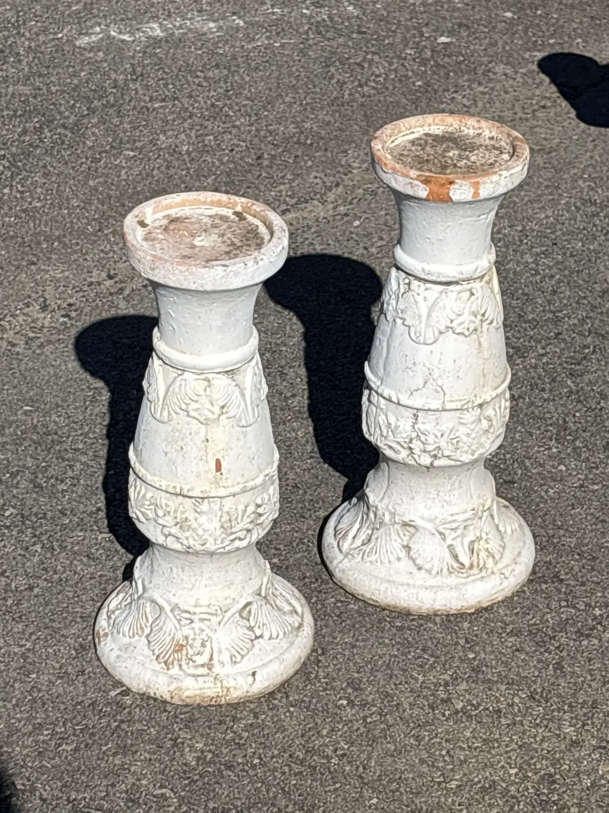 Pair Of White Terracotta Candle Stands 1