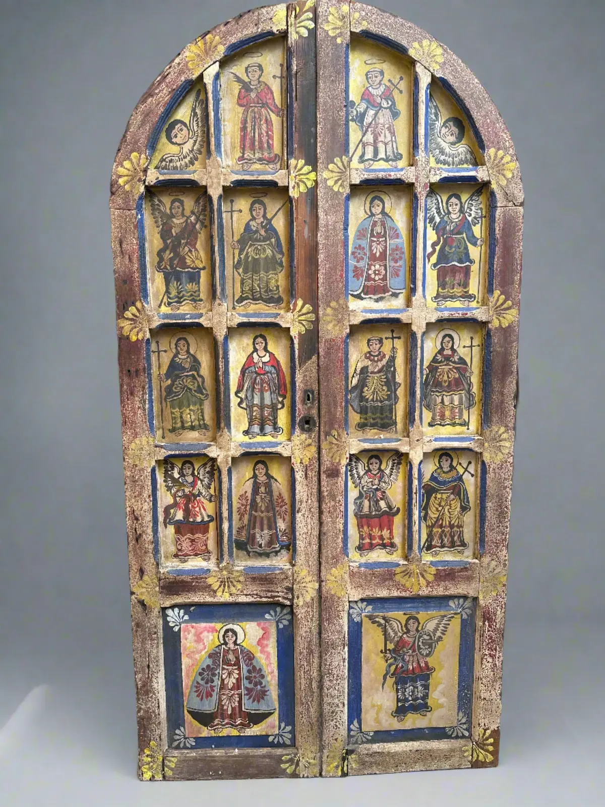 Arched Mullioned Window Frame With Individual Paintings Of Saints 1