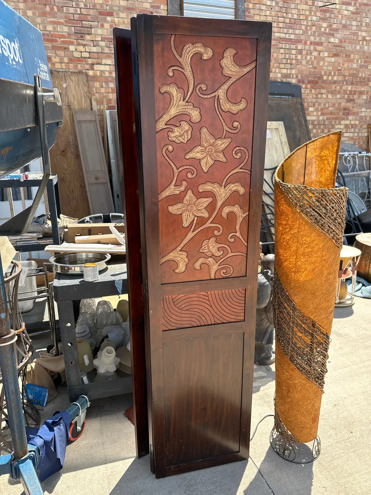 3 Panel Wood Carved And Painted Screen 1