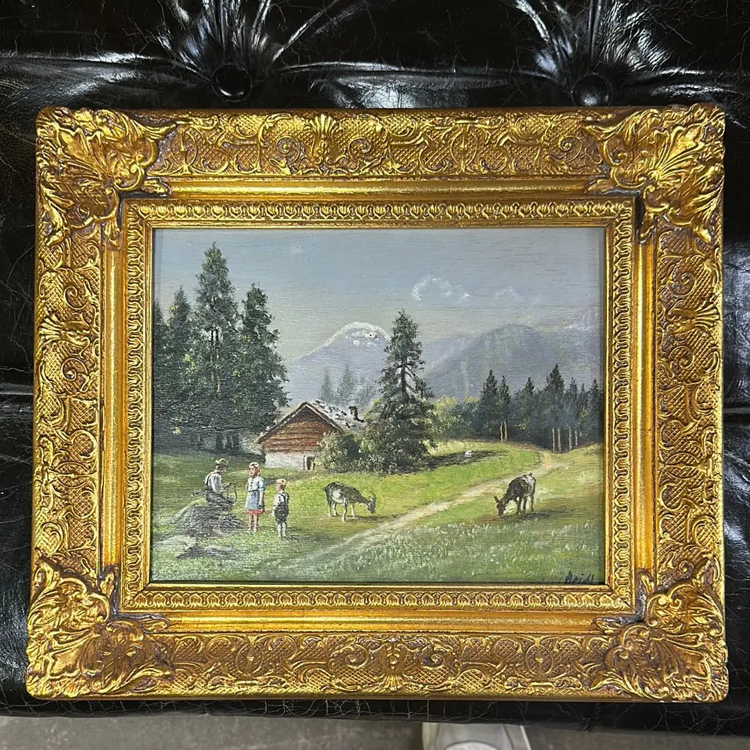 Small Framed Landscape Oil Painting With Children 1
