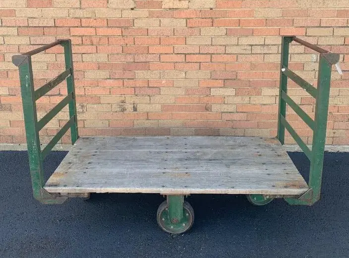 Industrial Green Iron Nutting Cart With Oak Floor 1