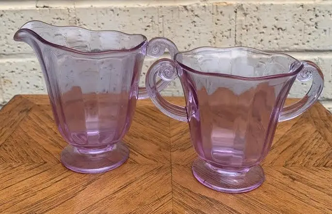 Purple Depression Glass Cream And Sugar 1