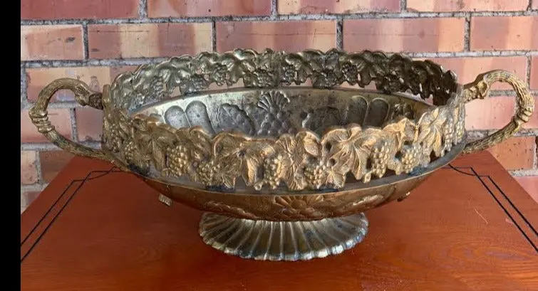 Oval Brass Ornate Compote 1